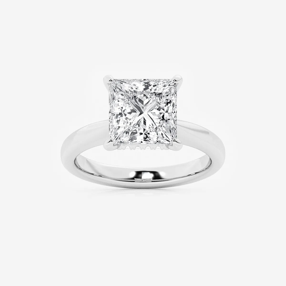 Princess Cut Lab Diamond Three Stone Ring | Trapezoid Side Stones & Plain Band