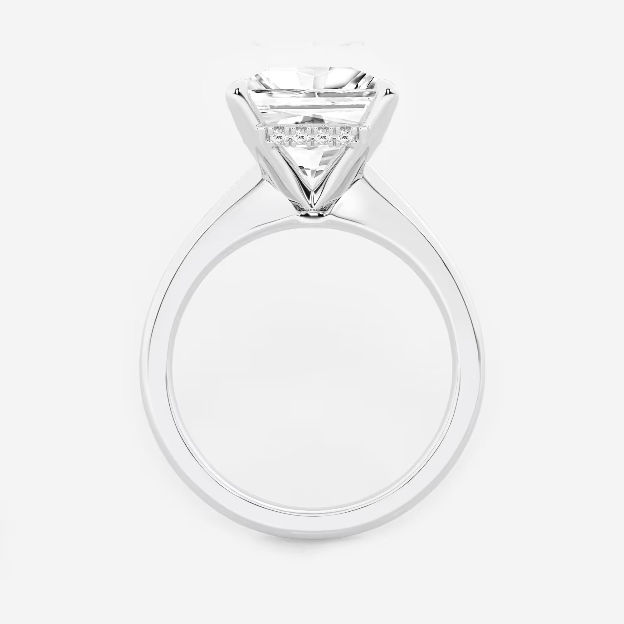 Princess Cut Lab Diamond Three Stone Ring | Trapezoid Side Stones & Plain Band
