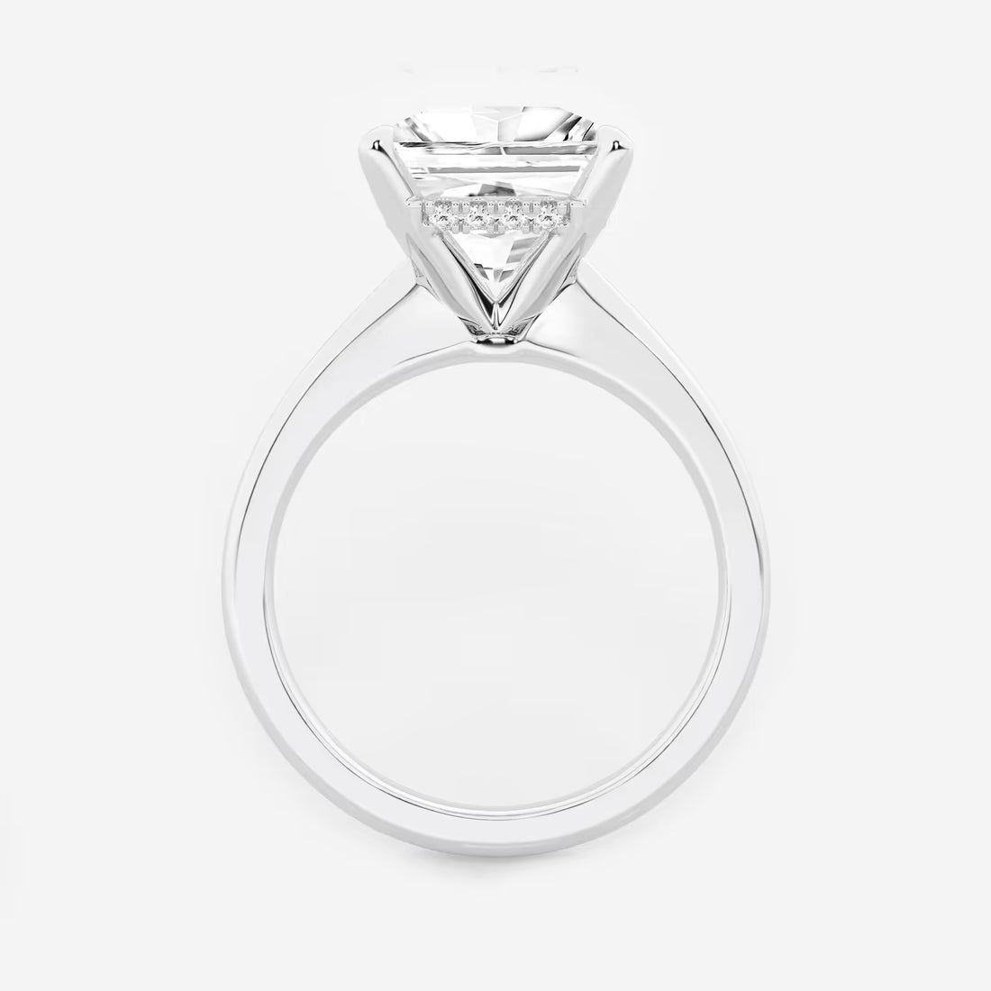 Princess Cut Lab Diamond Three Stone Ring | Trapezoid Side Stones & Plain Band