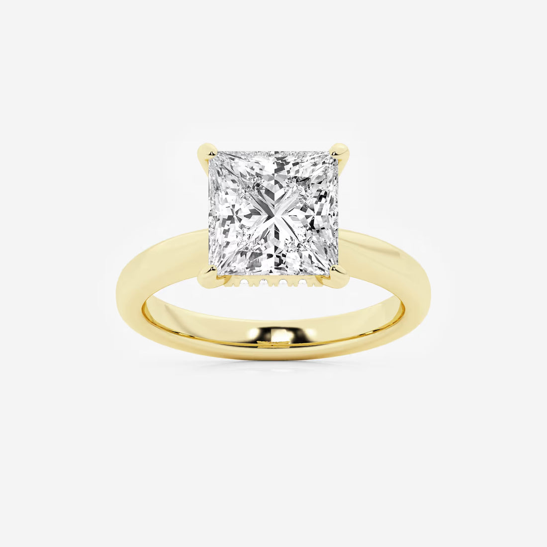 Princess Cut Lab Diamond Three Stone Ring | Trapezoid Side Stones & Plain Band