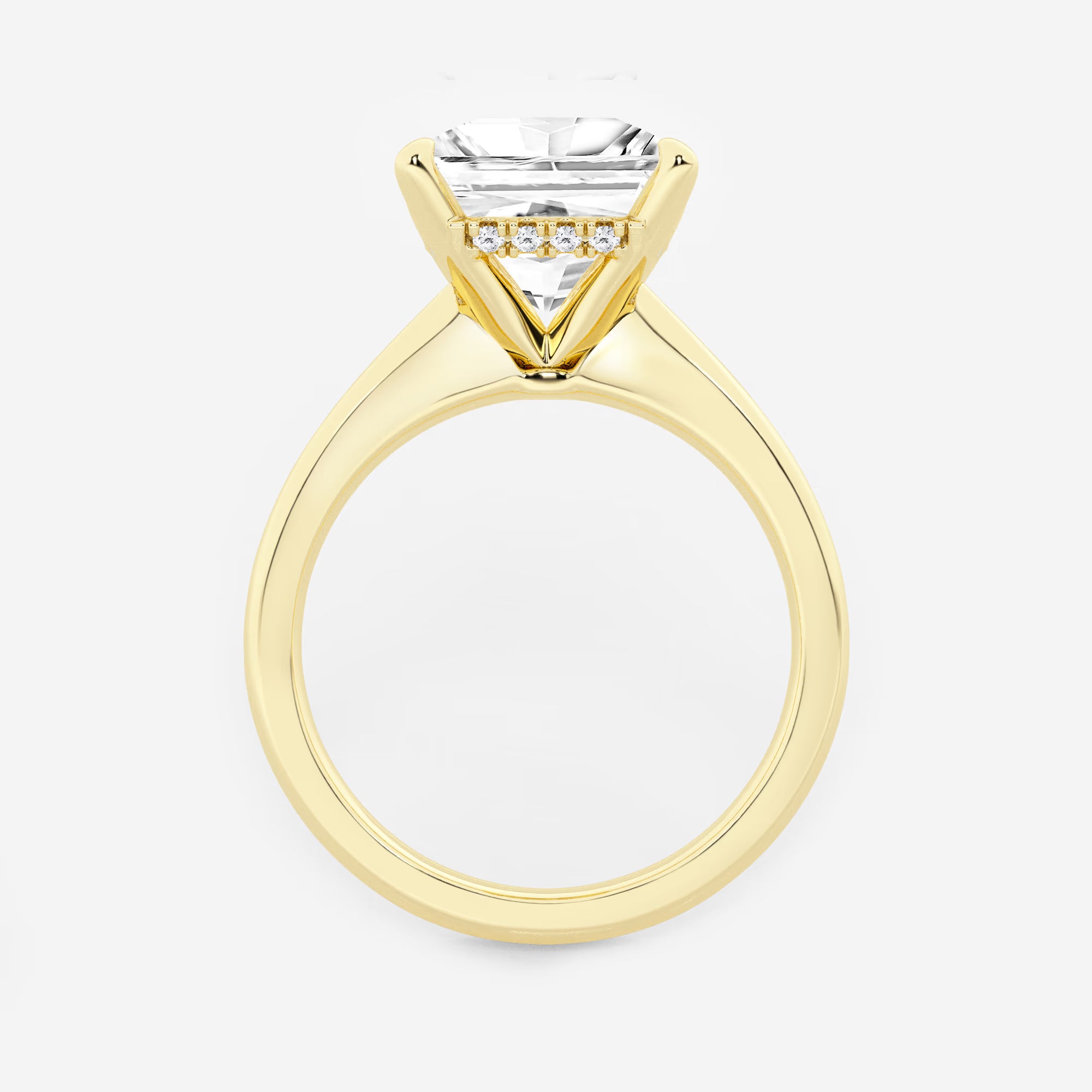 Princess Cut Lab Diamond Three Stone Ring | Trapezoid Side Stones & Plain Band