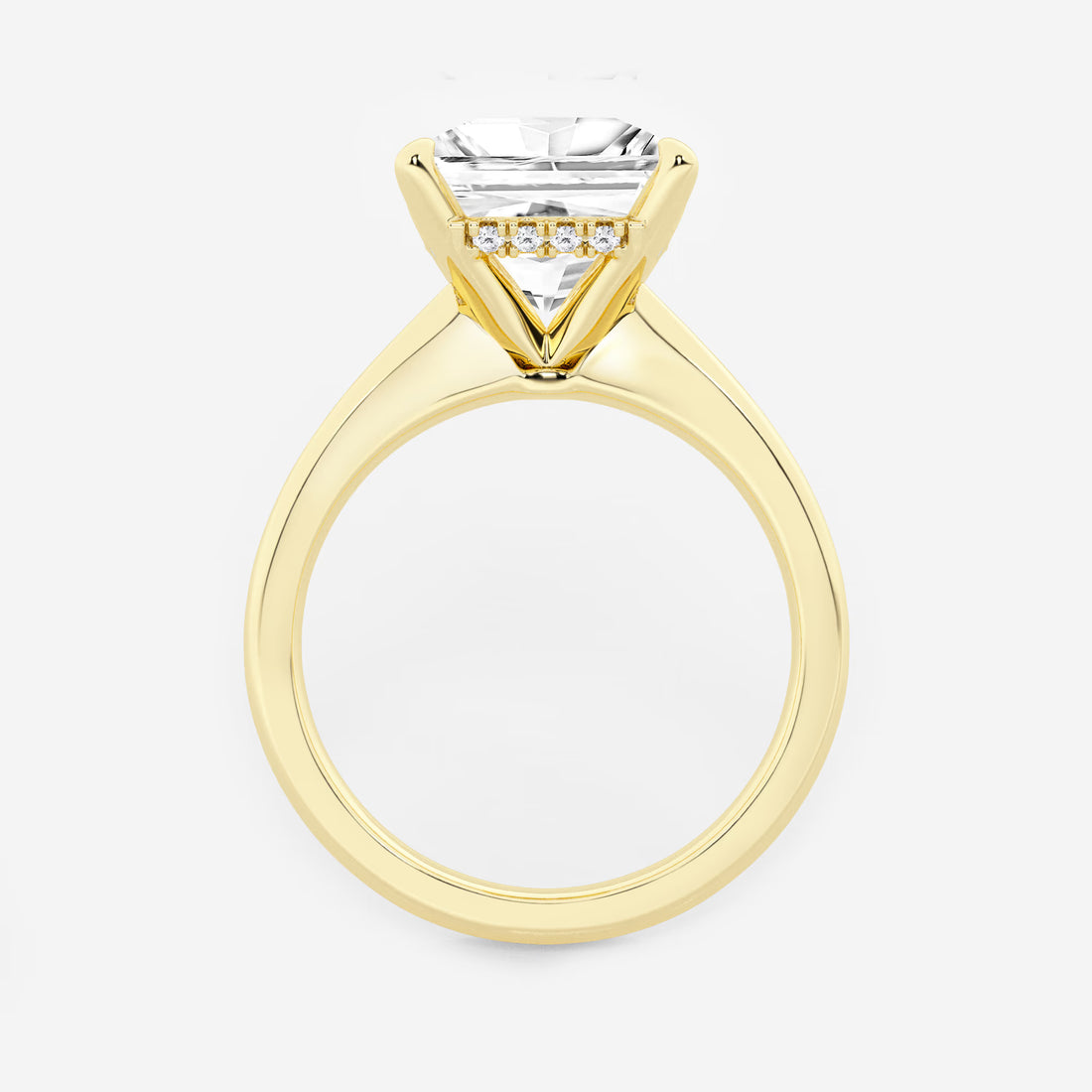 Princess Cut Lab Diamond Three Stone Ring | Trapezoid Side Stones & Plain Band