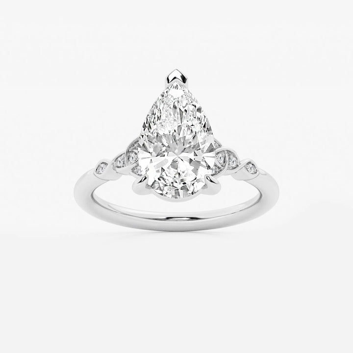 Pear Cut Lab Grown Diamond Engagement Ring  Vintage Inspired Hidden Halo Pear Shape Diamond Ring