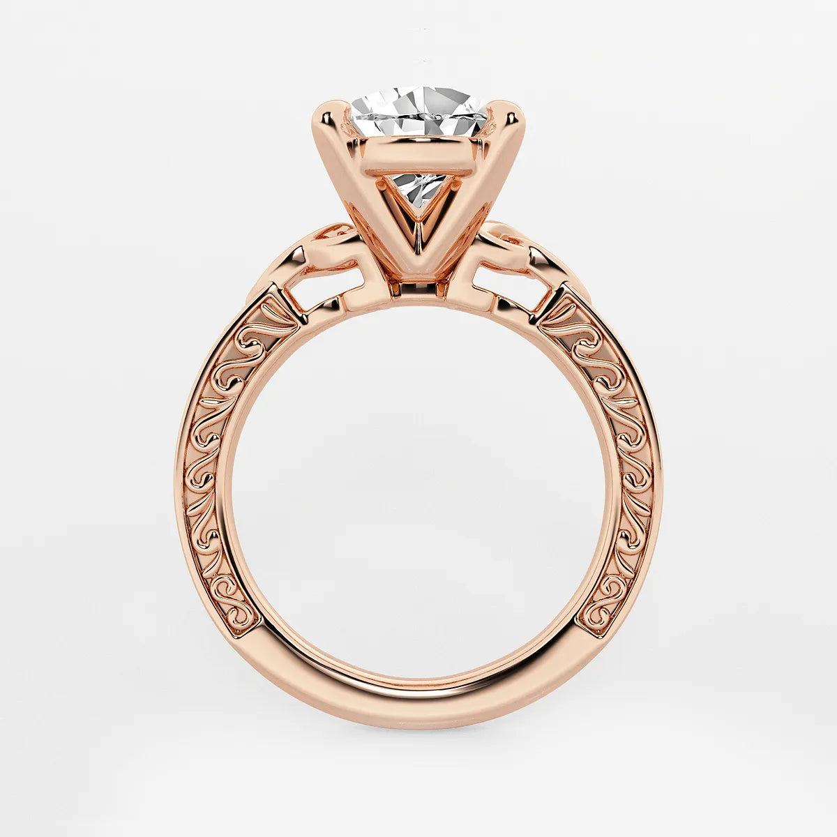 Pear Cut Lab Grown Diamond Engagement Ring, Vintage Engraved Band Pear Shape Diamond Ring
