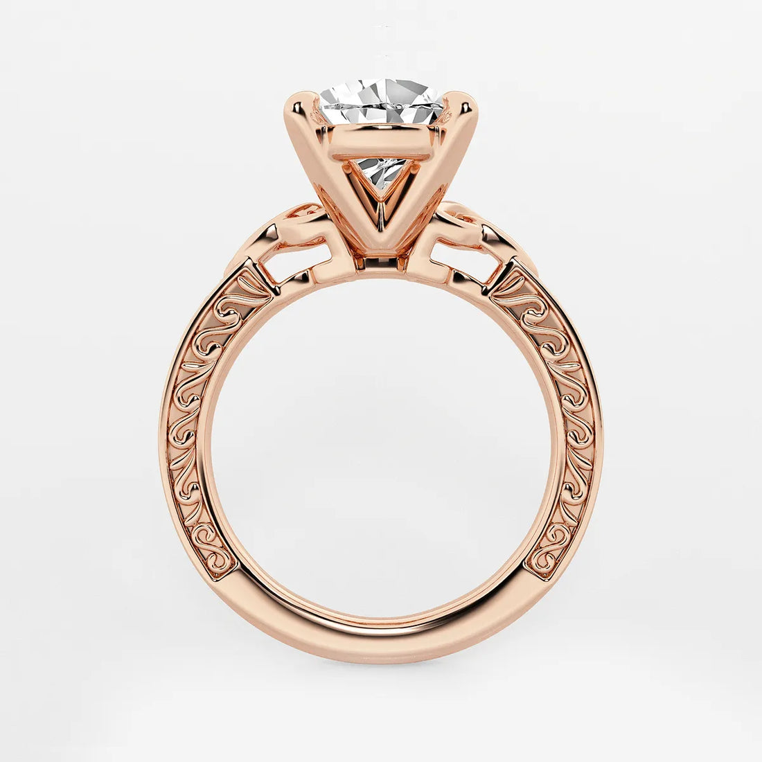Pear Cut Lab Grown Diamond Engagement Ring, Vintage Engraved Band Pear Shape Diamond Ring
