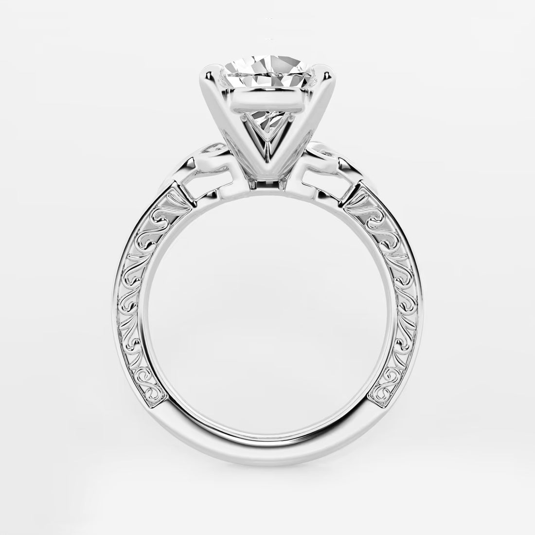 Pear Cut Lab Grown Diamond Engagement Ring, Vintage Engraved Band Pear Shape Diamond Ring
