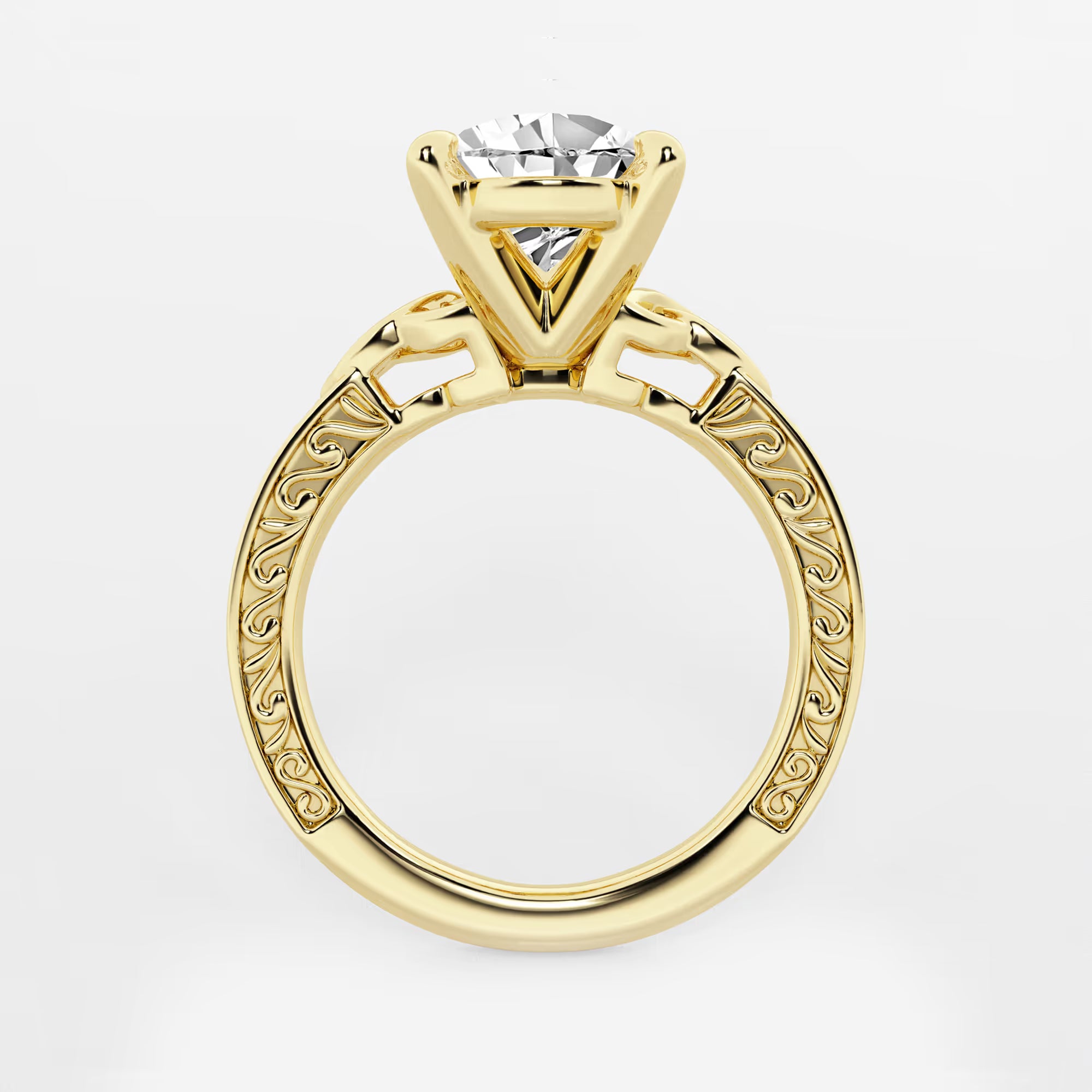Pear Cut Lab Grown Diamond Engagement Ring, Vintage Engraved Band Pear Shape Diamond Ring