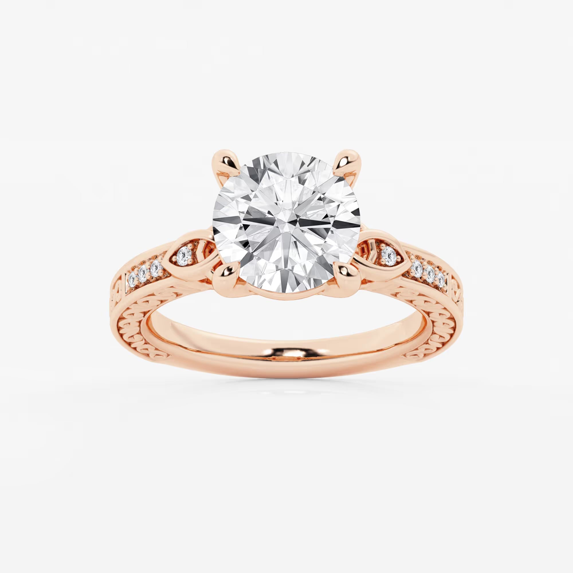Vintage-Inspired Engagement Ring in White Gold with Round Brilliant Center Stone and Marquise Motifs