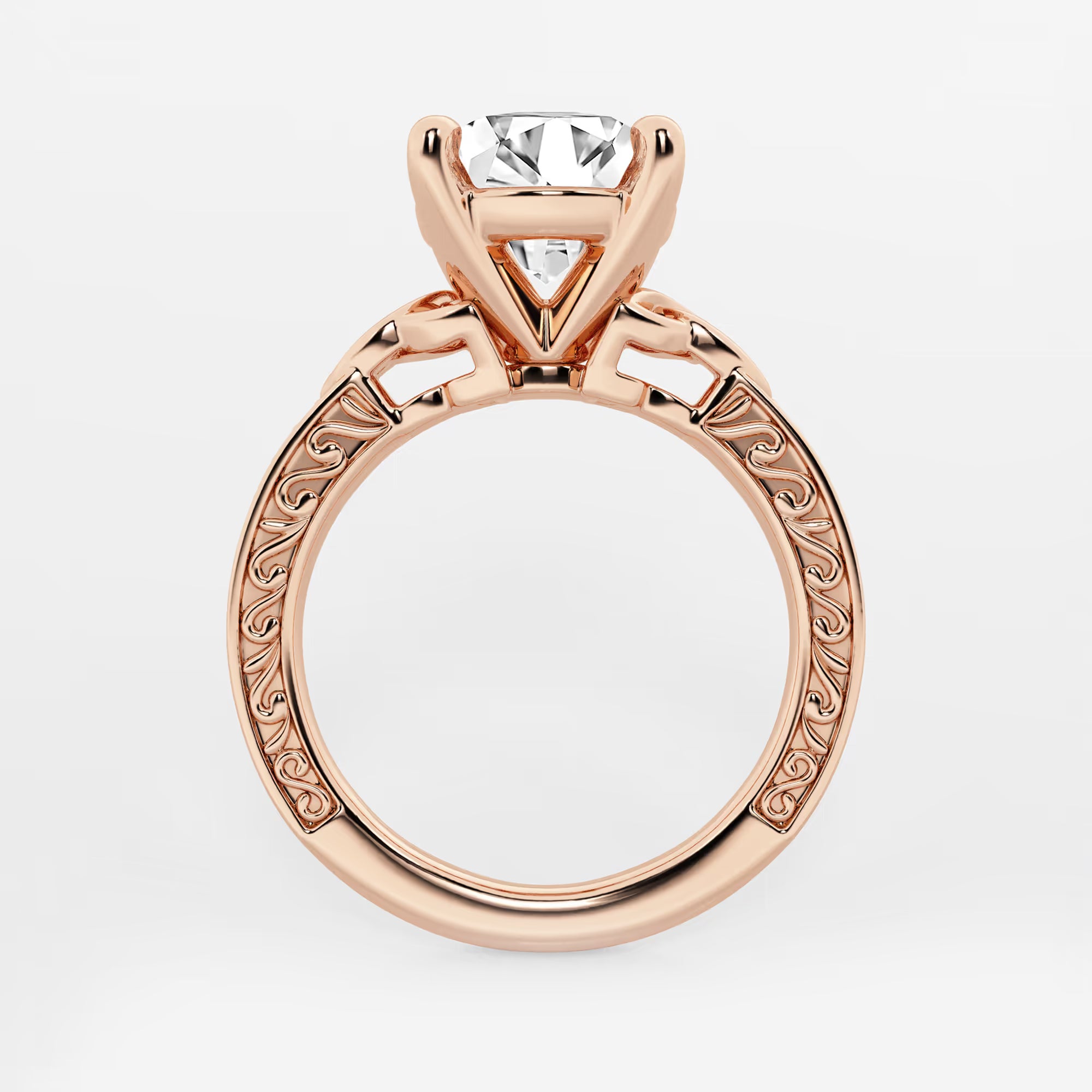Vintage-Inspired Engagement Ring in White Gold with Round Brilliant Center Stone and Marquise Motifs