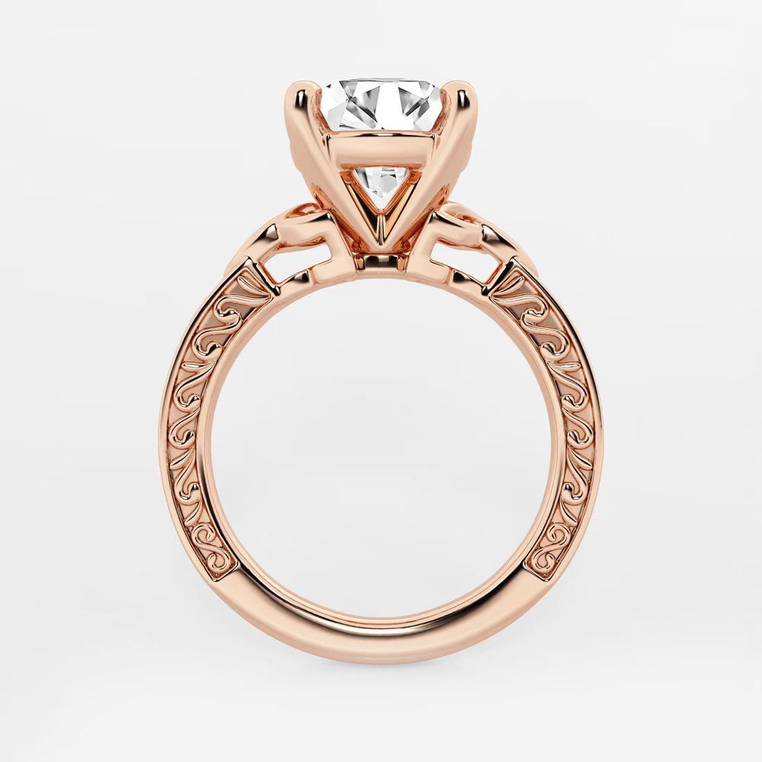 Vintage-Inspired Engagement Ring in White Gold with Round Brilliant Center Stone and Marquise Motifs