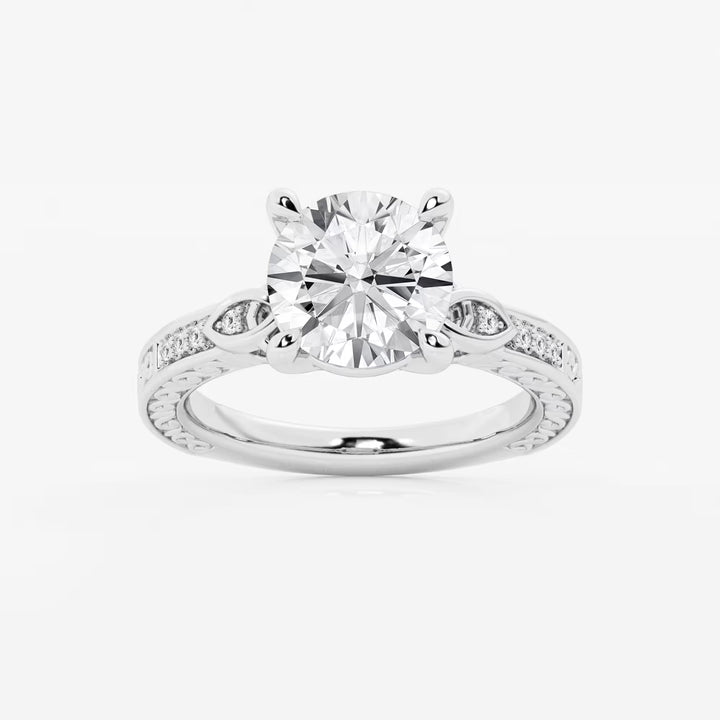 Vintage-Inspired Engagement Ring in White Gold with Round Brilliant Center Stone and Marquise Motifs