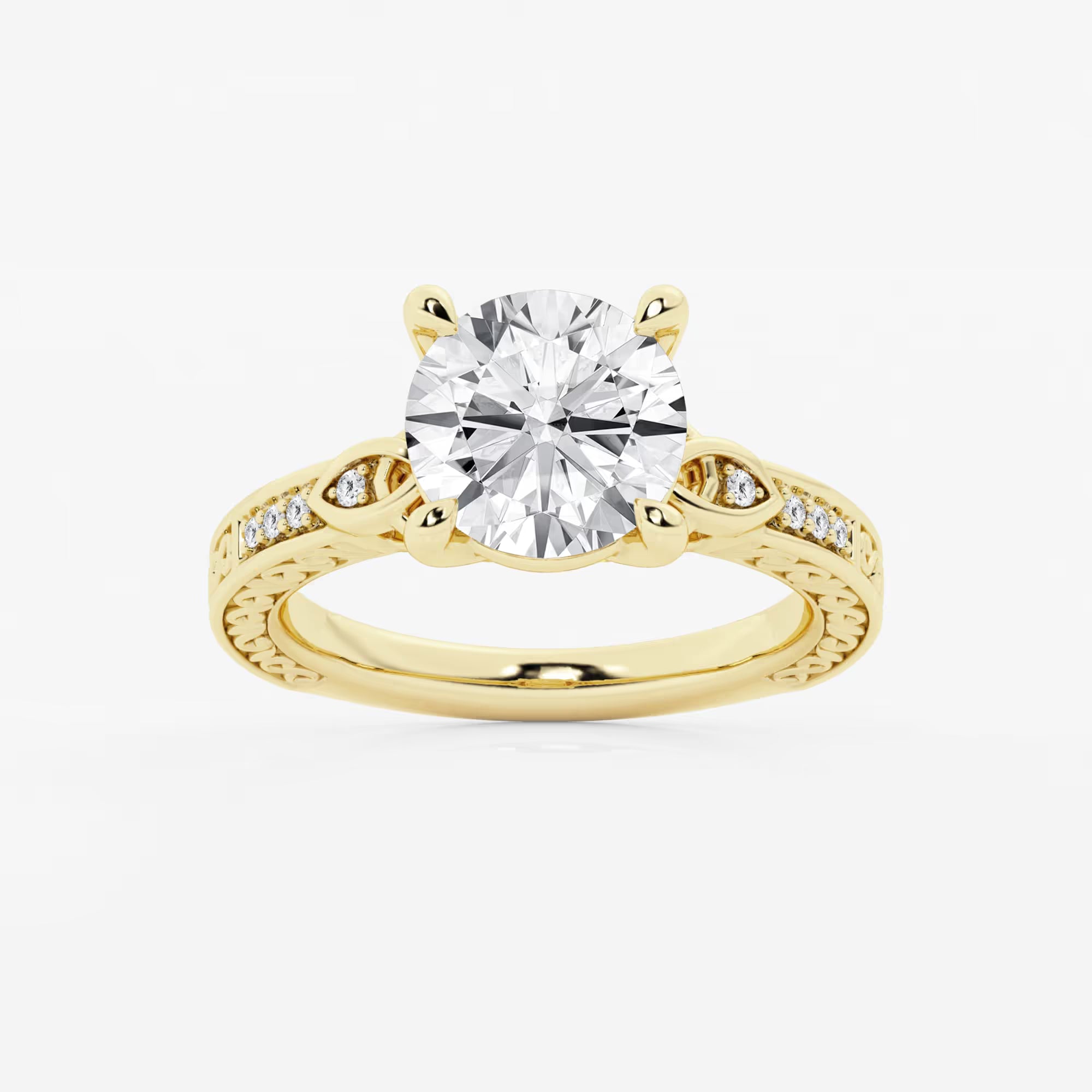 Vintage-Inspired Engagement Ring in White Gold with Round Brilliant Center Stone and Marquise Motifs