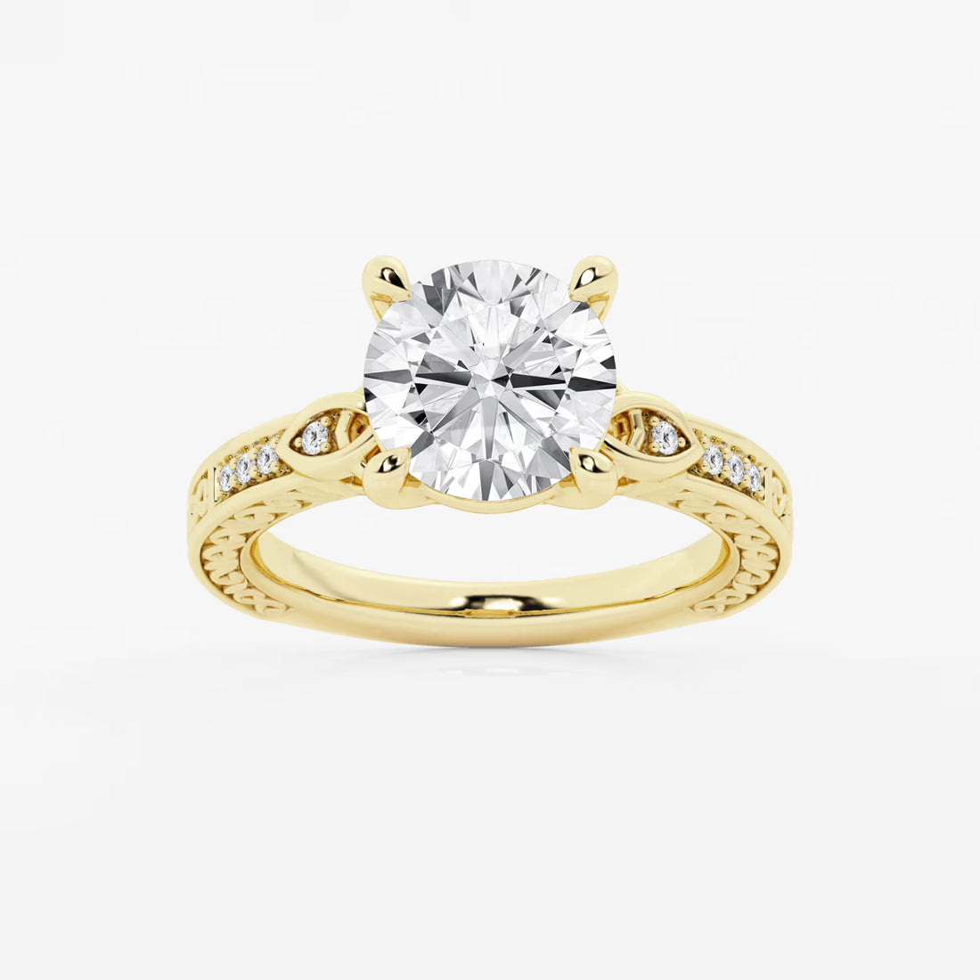 Vintage-Inspired Engagement Ring in White Gold with Round Brilliant Center Stone and Marquise Motifs