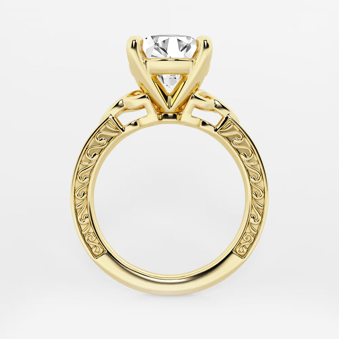 Vintage-Inspired Engagement Ring in White Gold with Round Brilliant Center Stone and Marquise Motifs