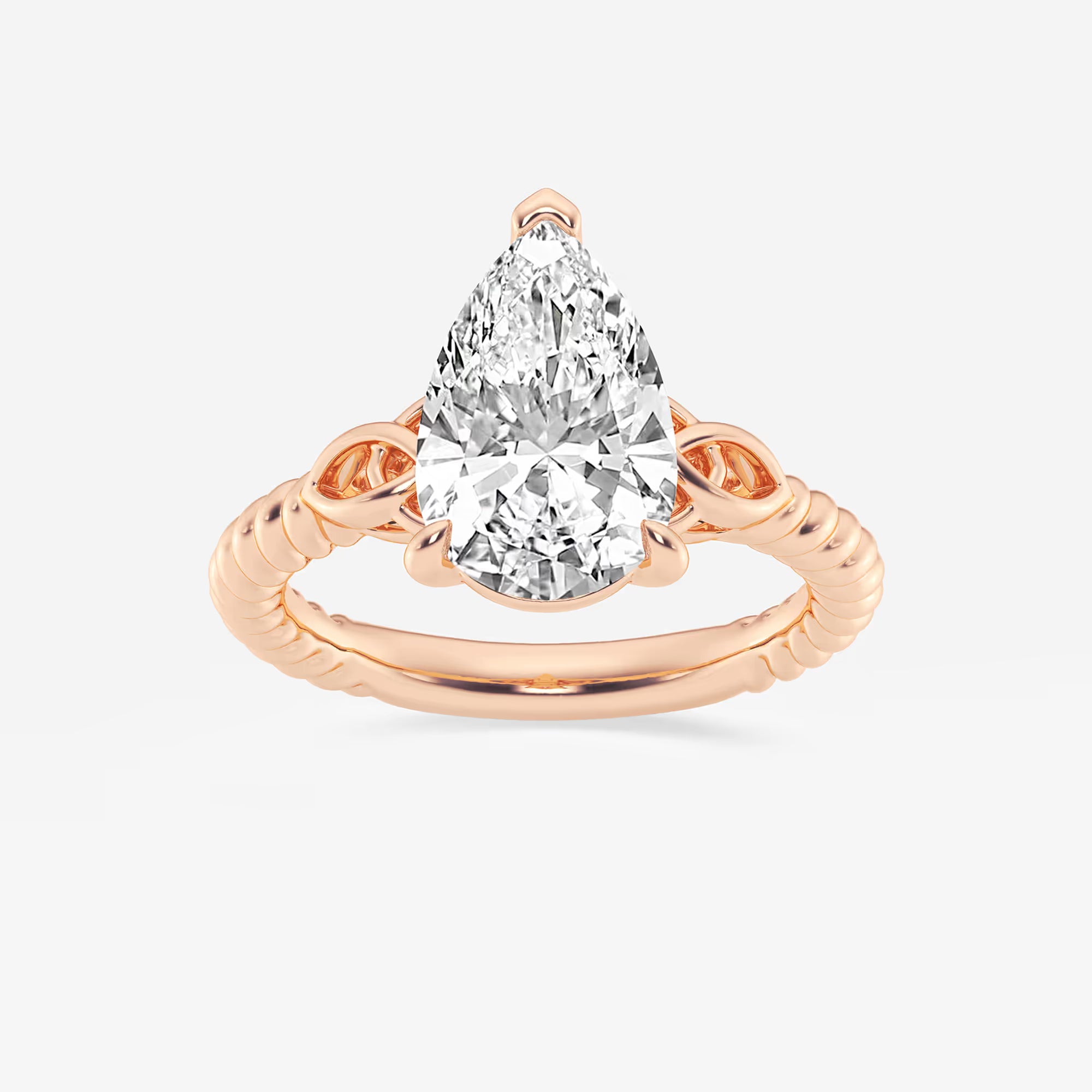 Pear Cut Lab Grown Diamond Engagement Ring Twisted Vine Infinity Side Detail Ring