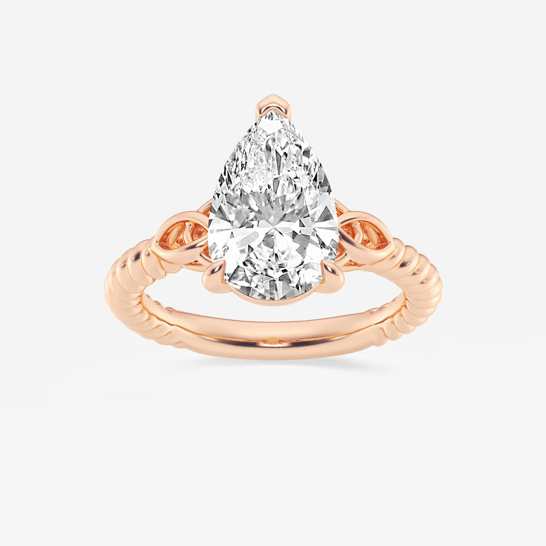 Pear Cut Lab Grown Diamond Engagement Ring Twisted Vine Infinity Side Detail Ring