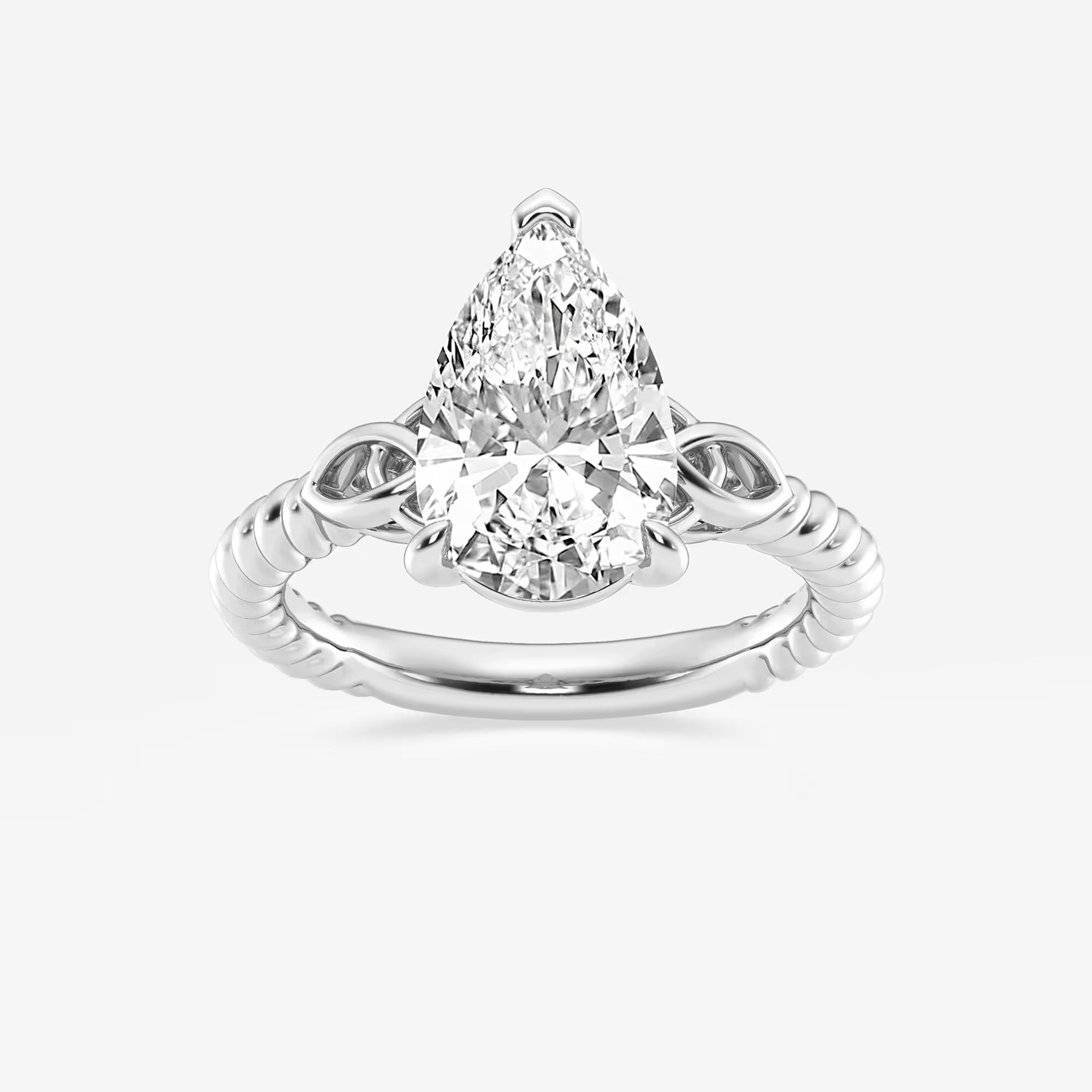 Pear Cut Lab Grown Diamond Engagement Ring Twisted Vine Infinity Side Detail Ring