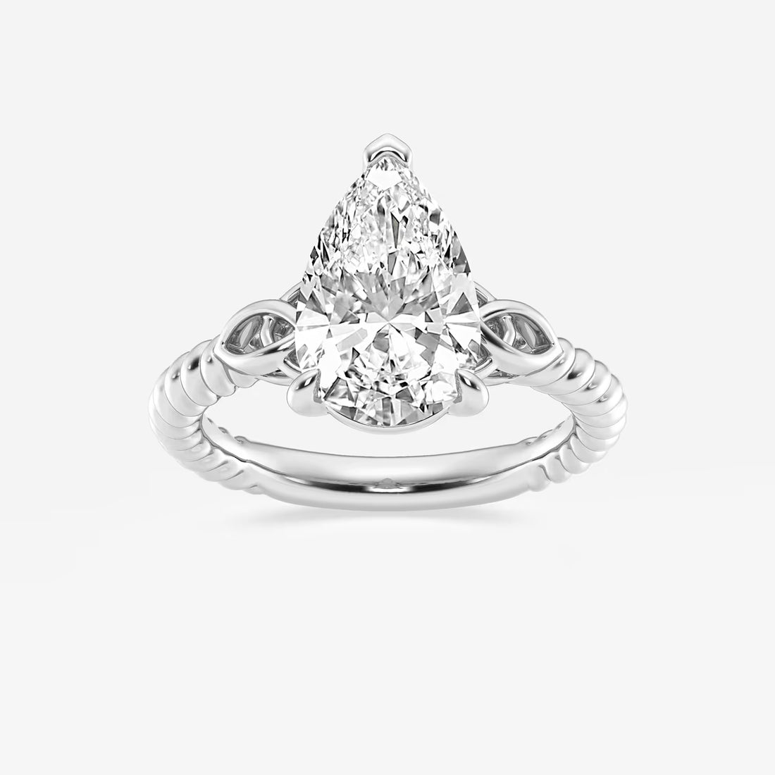 Pear Cut Lab Grown Diamond Engagement Ring Twisted Vine Infinity Side Detail Ring