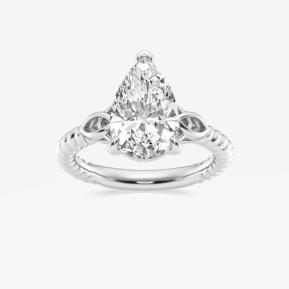Pear Cut Lab Grown Diamond Engagement Ring Twisted Vine Infinity Side Detail Ring
