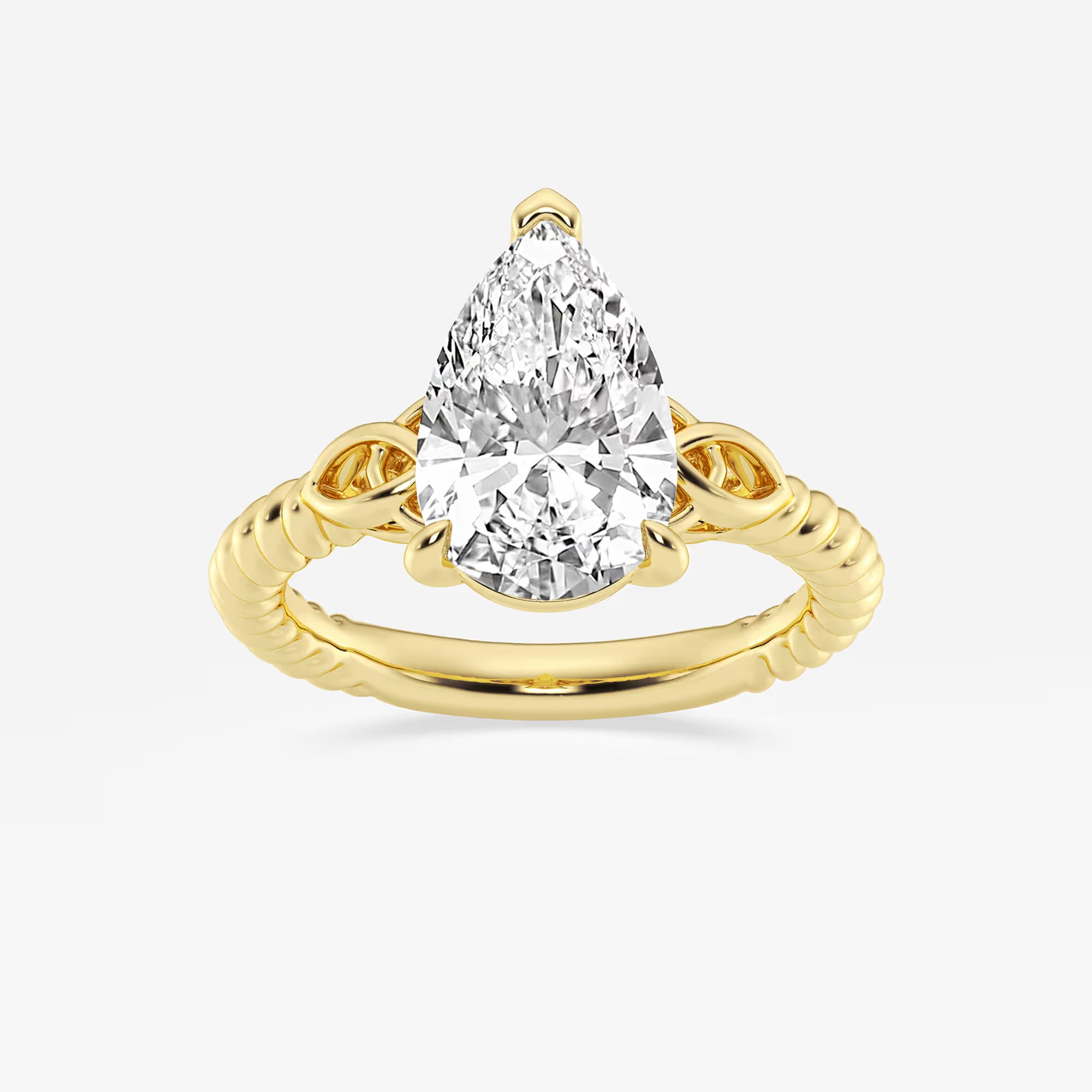 Pear Cut Lab Grown Diamond Engagement Ring Twisted Vine Infinity Side Detail Ring