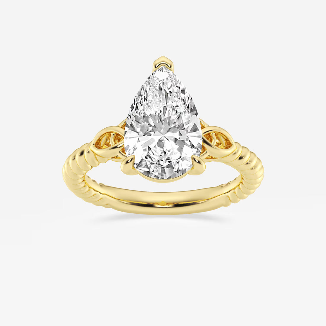 Pear Cut Lab Grown Diamond Engagement Ring Twisted Vine Infinity Side Detail Ring