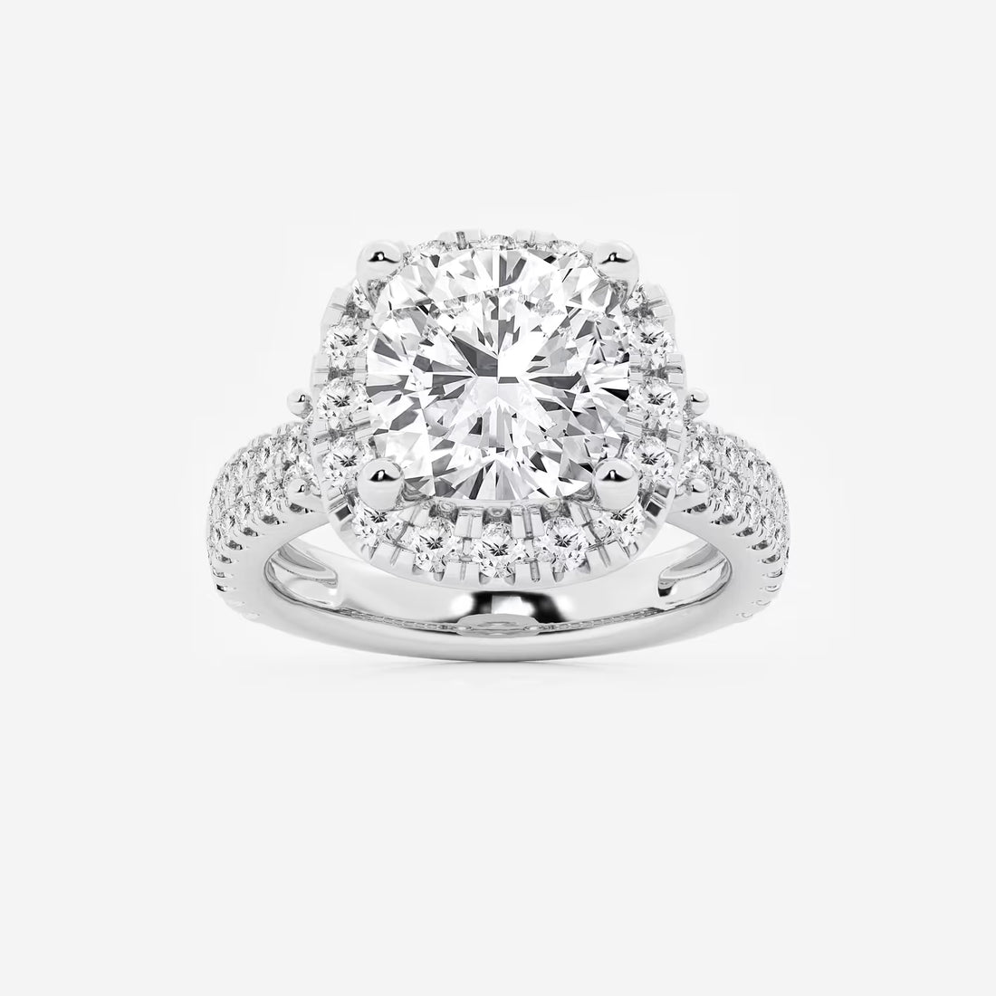 Three Stone Pavé Engagement Ring in White Gold with Princess Cut Center Stone