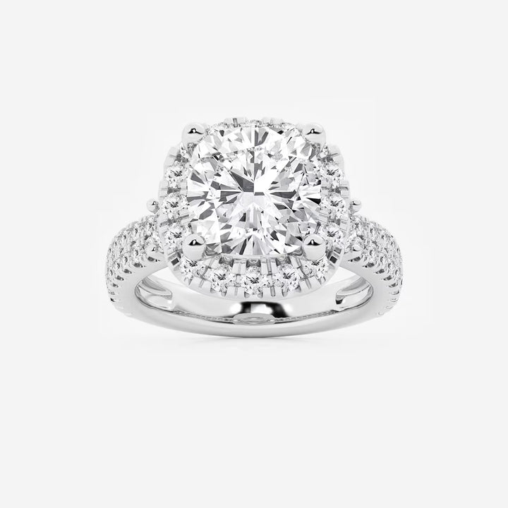 Three Stone Pavé Engagement Ring in White Gold with Princess Cut Center Stone