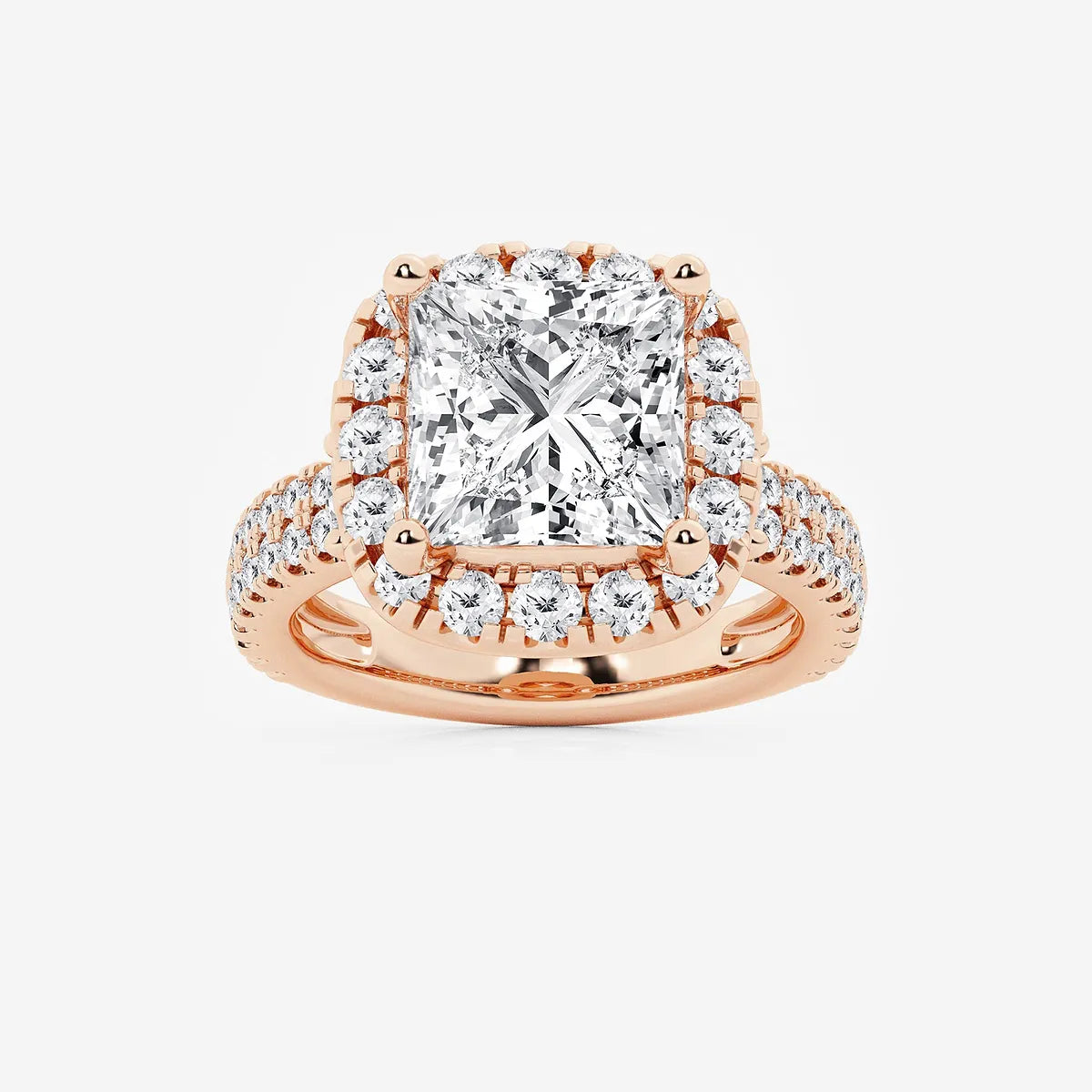 Princess Cut Lab Diamond Halo Engagement Ring  Cushion Halo & Large Pavé Band