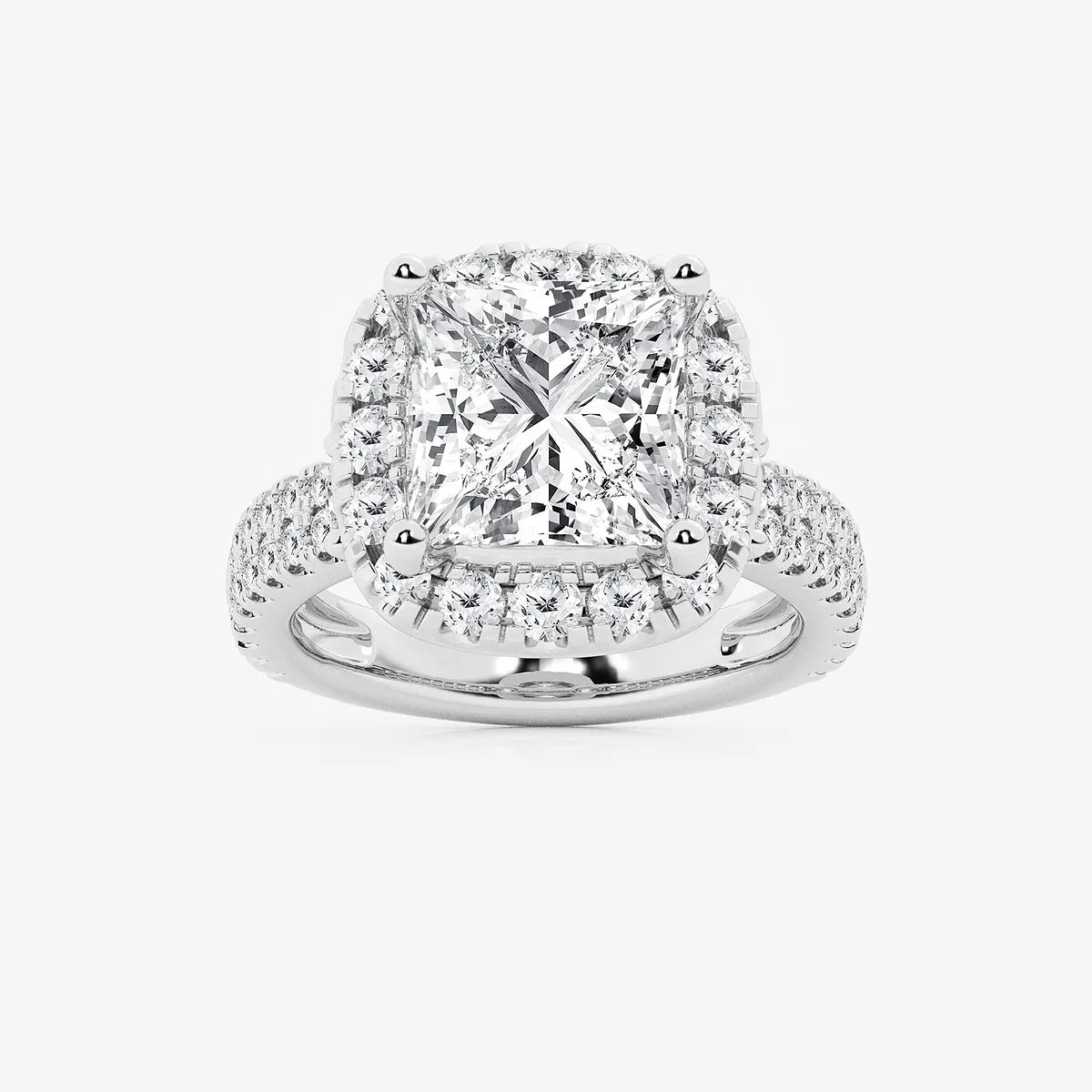 Princess Cut Lab Diamond Halo Engagement Ring  Cushion Halo & Large Pavé Band