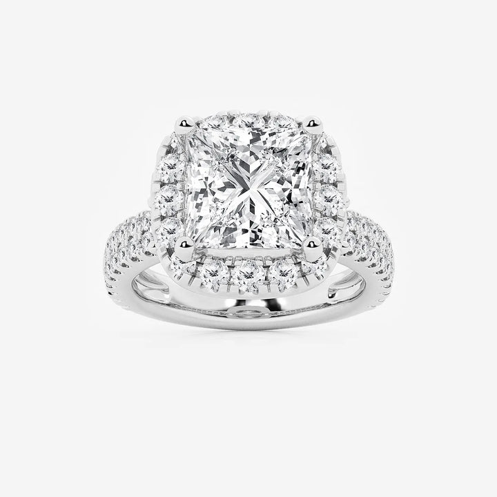 Princess Cut Lab Diamond Halo Engagement Ring  Cushion Halo & Large Pavé Band