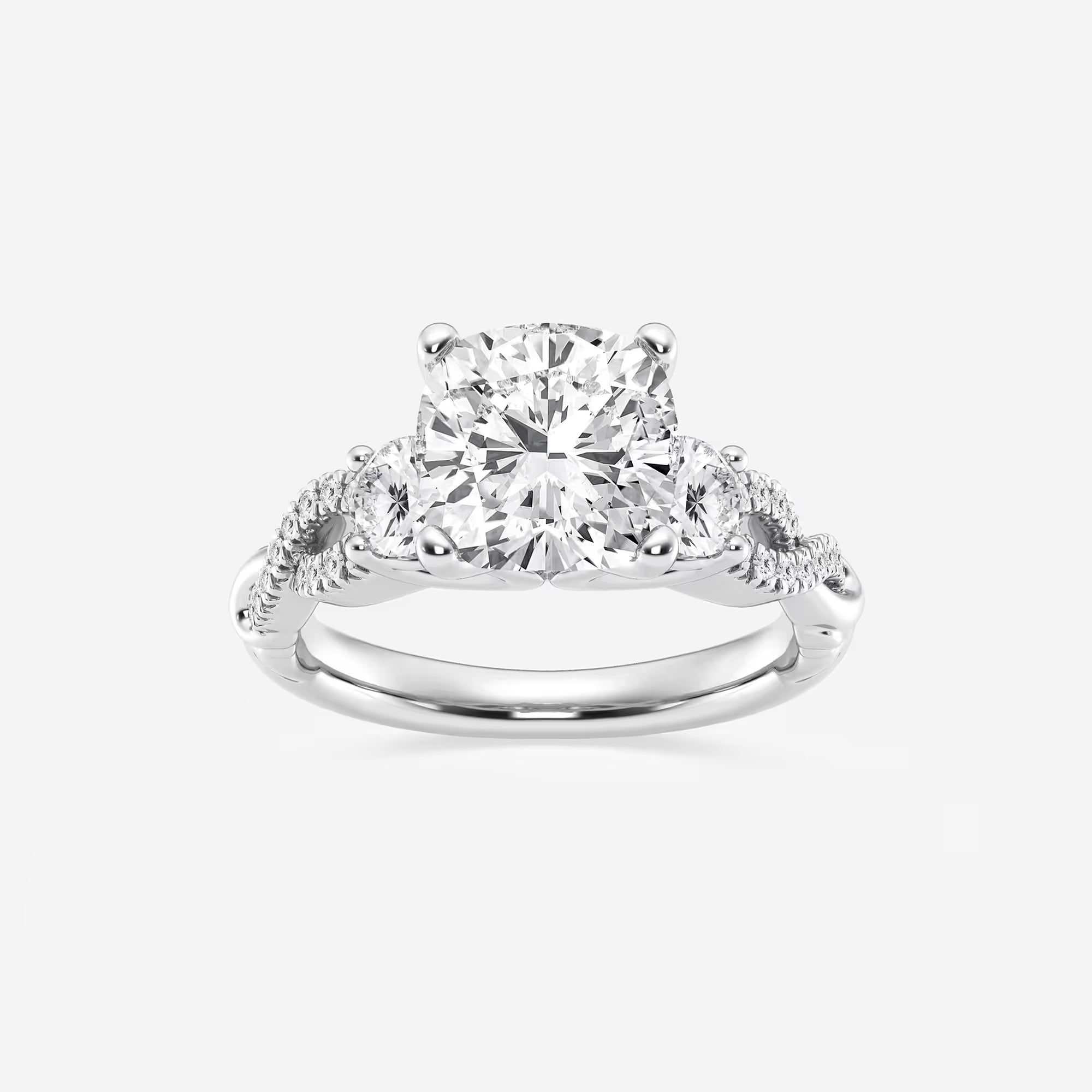 Cushion-Cut Diamond Bypass Engagement Ring with Swirl Shank (The Grand Jessica)
