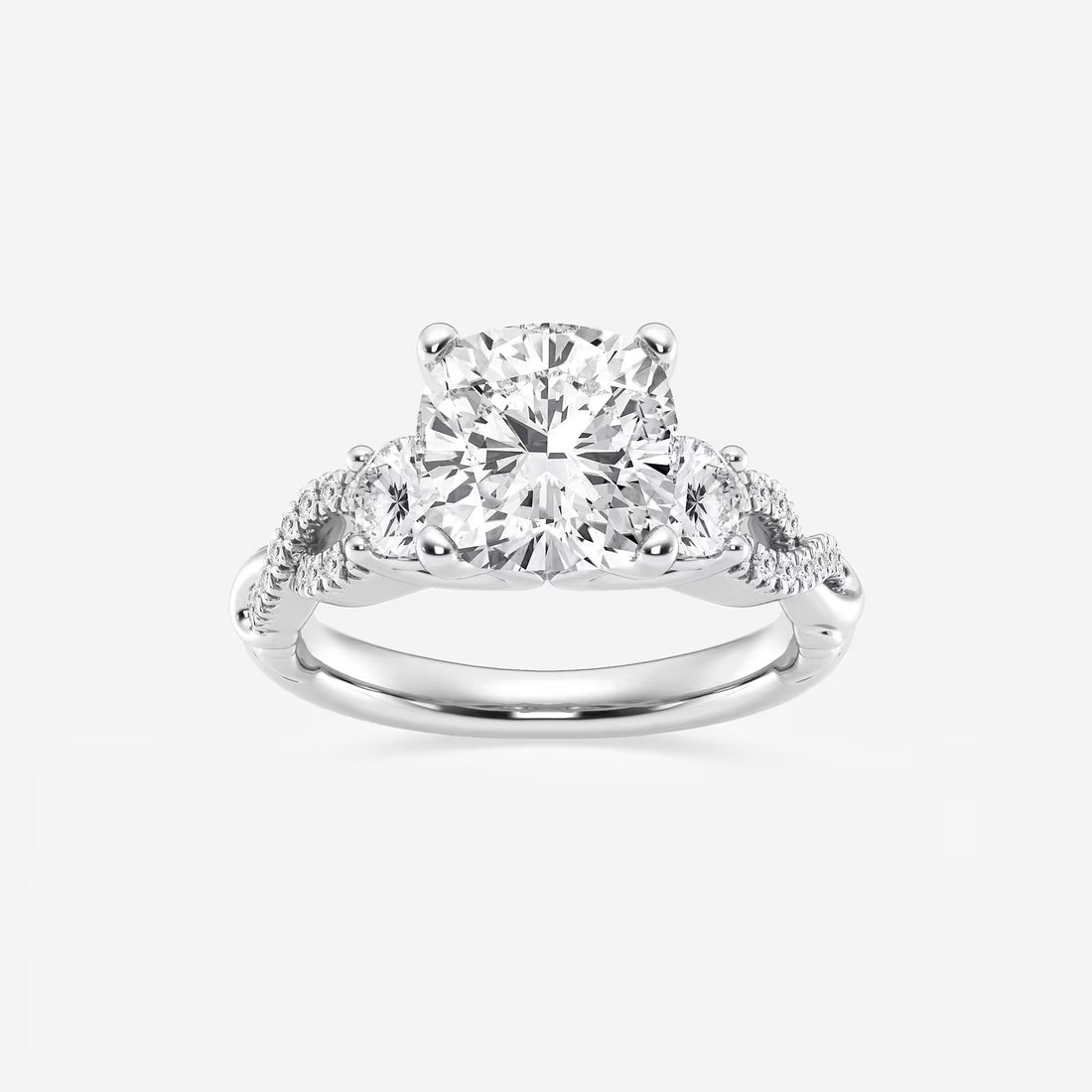 Cushion-Cut Diamond Bypass Engagement Ring with Swirl Shank (The Grand Jessica)