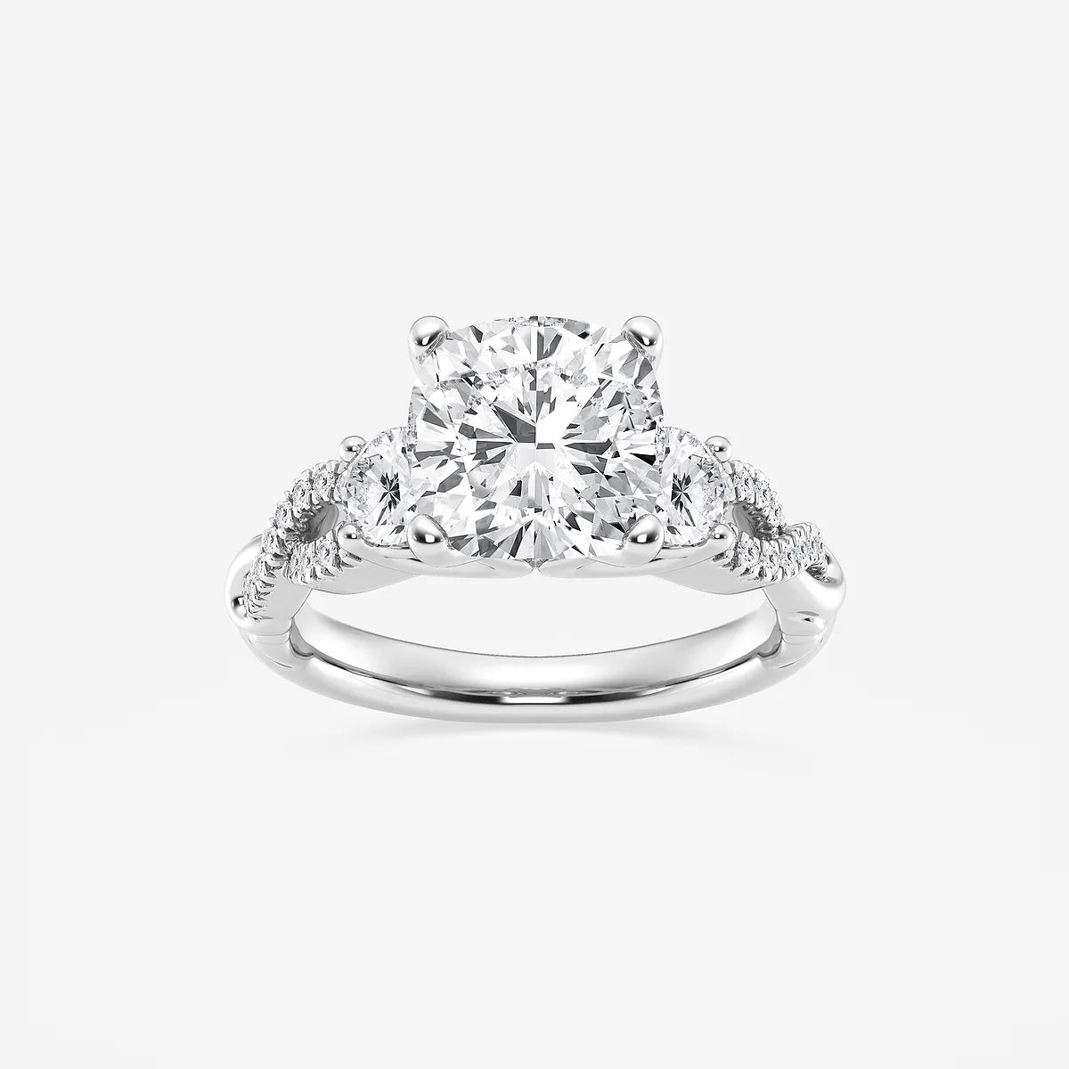 Cushion-Cut Diamond Bypass Engagement Ring with Swirl Shank (The Grand Jessica)