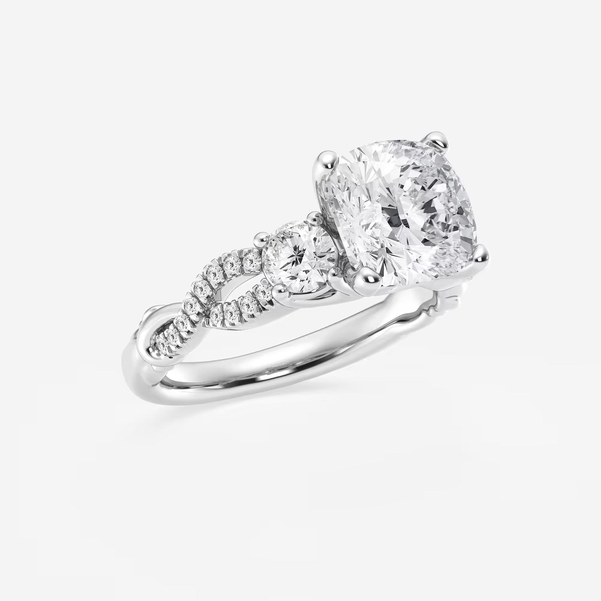 Cushion-Cut Diamond Bypass Engagement Ring with Swirl Shank (The Grand Jessica)