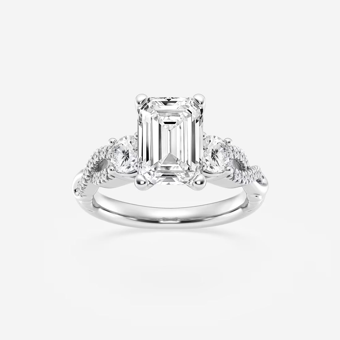 Emerald Cut Lab Diamond Three Stone Ring