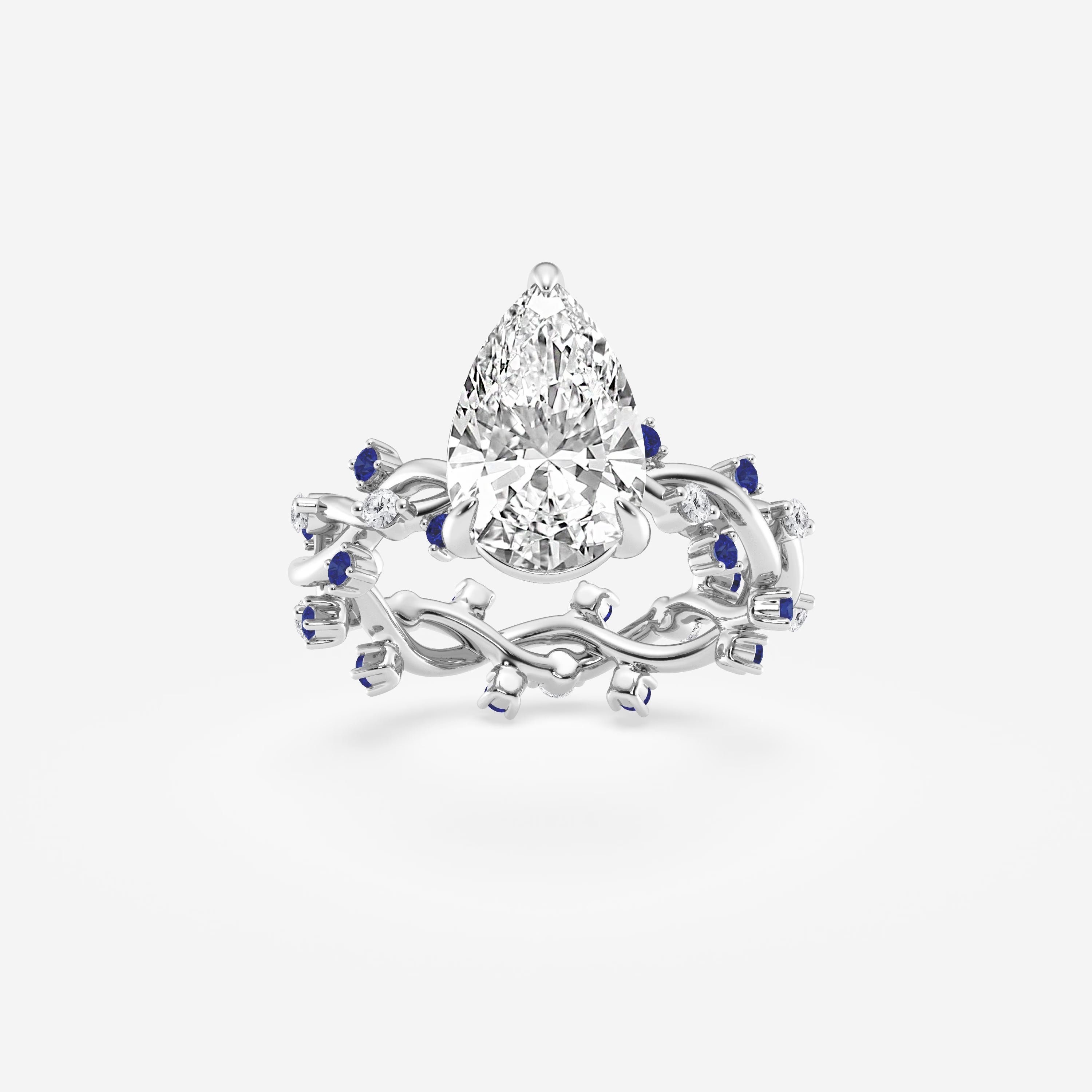 Enchanted Vine Pear-Cut Diamond Engagement Ring with Blue Sapphires