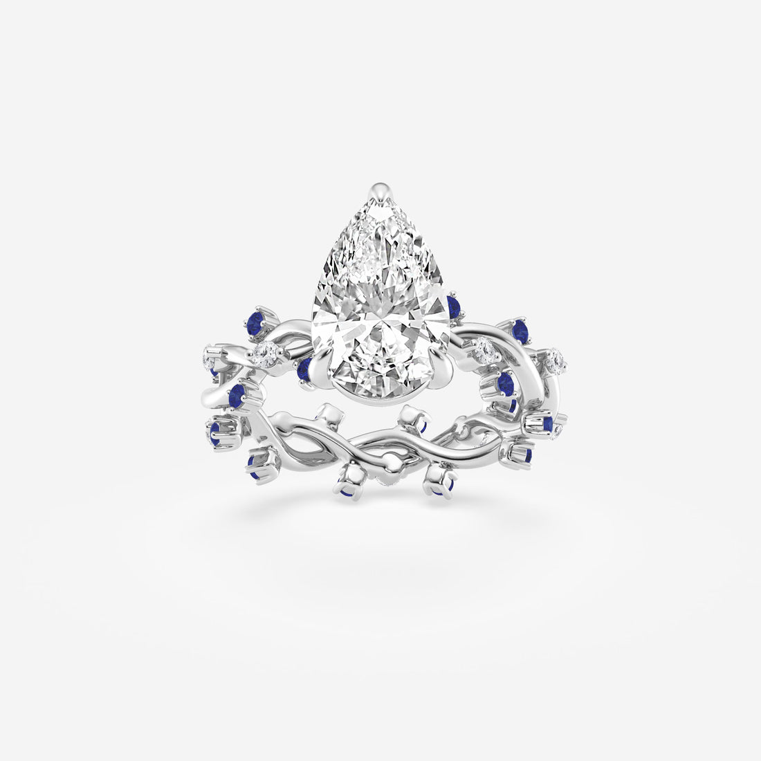 Enchanted Vine Pear-Cut Diamond Engagement Ring with Blue Sapphires