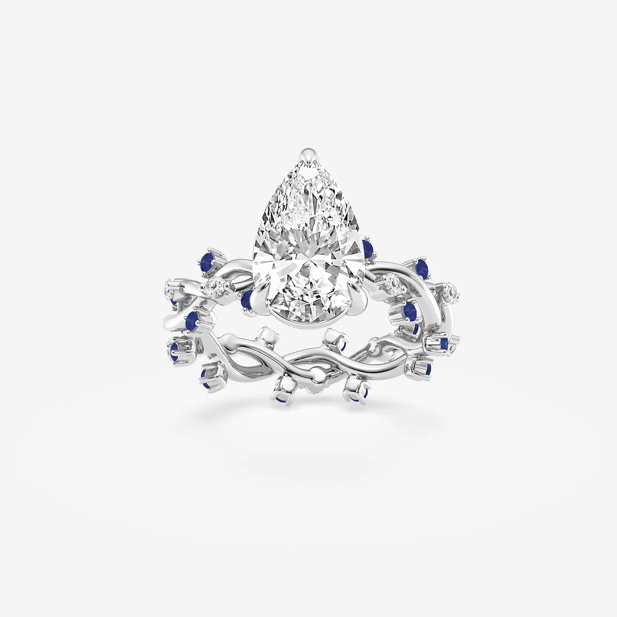 Enchanted Vine Pear-Cut Diamond Engagement Ring with Blue Sapphires