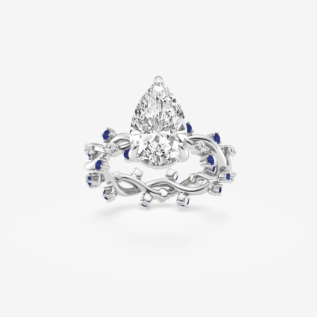 Enchanted Vine Pear-Cut Diamond Engagement Ring with Blue Sapphires