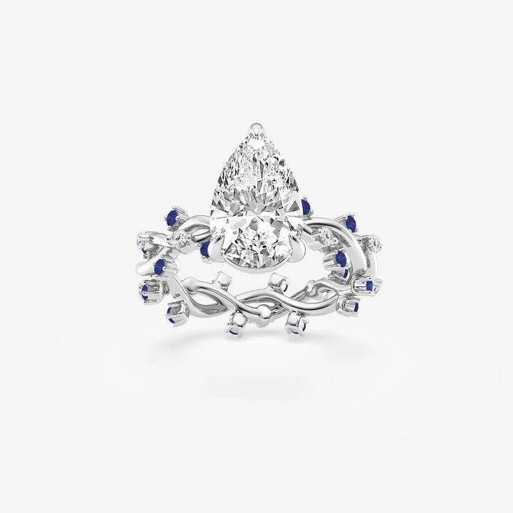 Enchanted Vine Pear-Cut Diamond Engagement Ring with Blue Sapphires