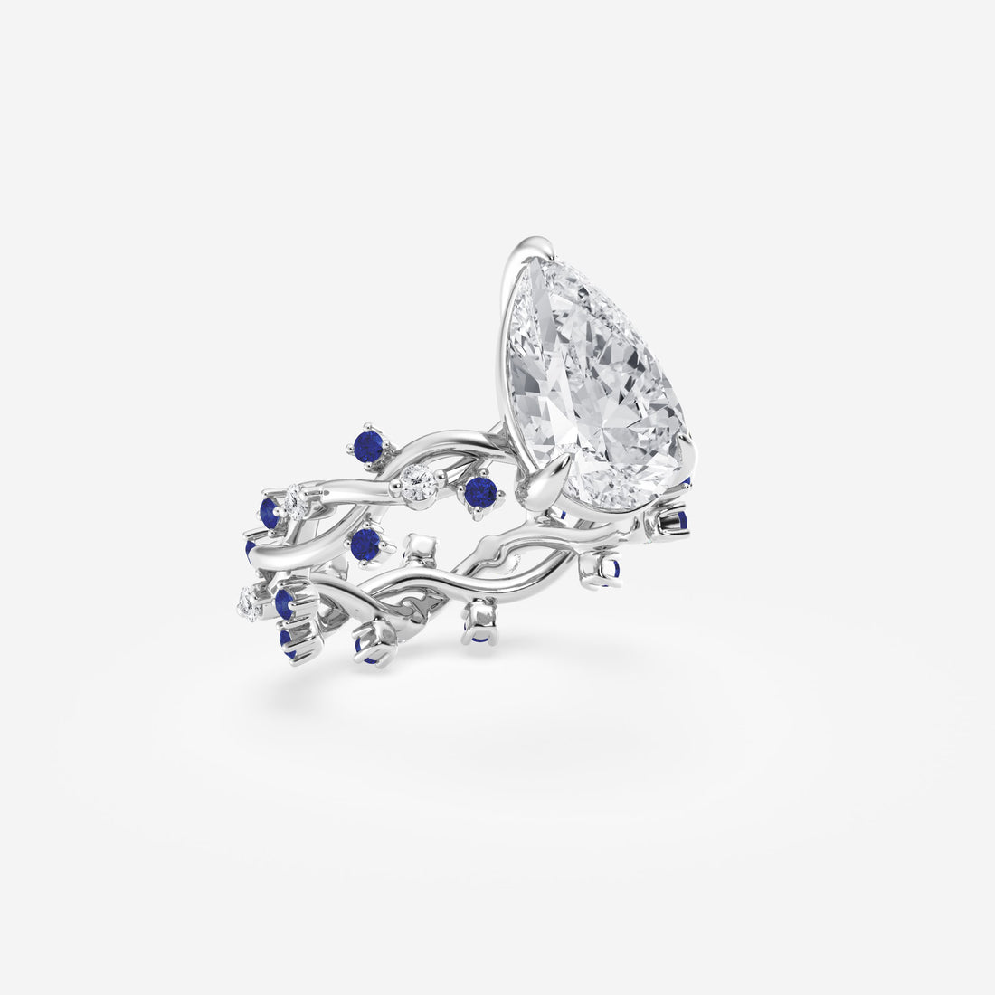 Enchanted Vine Pear-Cut Diamond Engagement Ring with Blue Sapphires