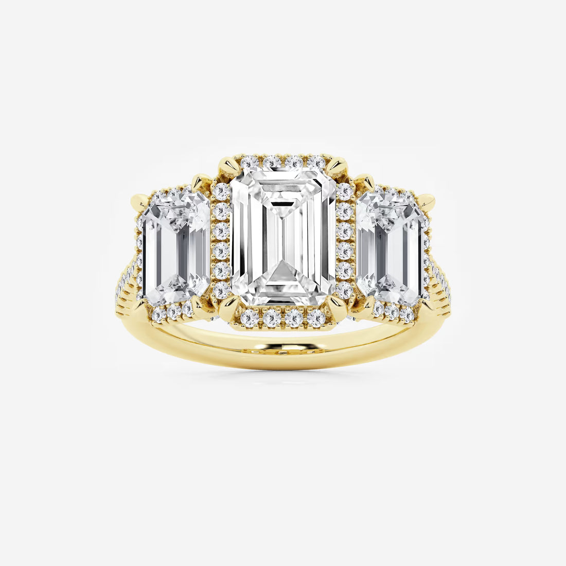 Emerald Cut Lab Diamond Three Stone Ring