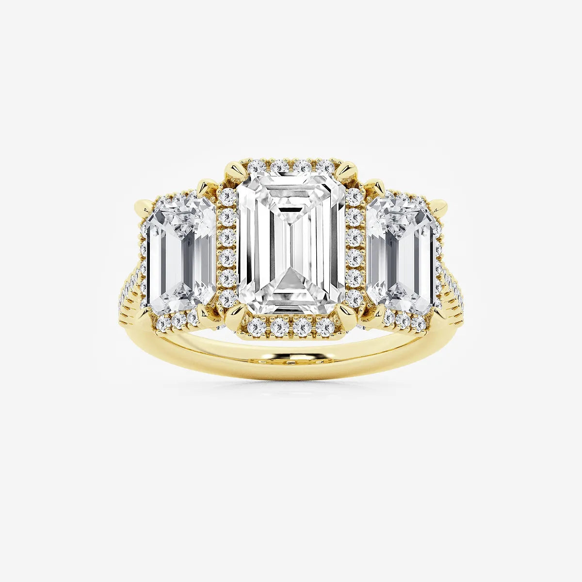 Emerald Cut Lab Diamond Three Stone Ring