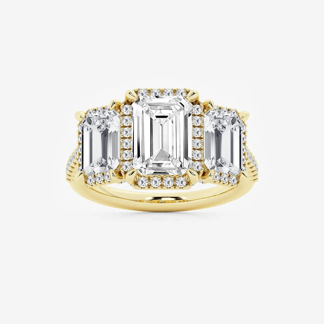 Emerald Cut Lab Diamond Three Stone Ring