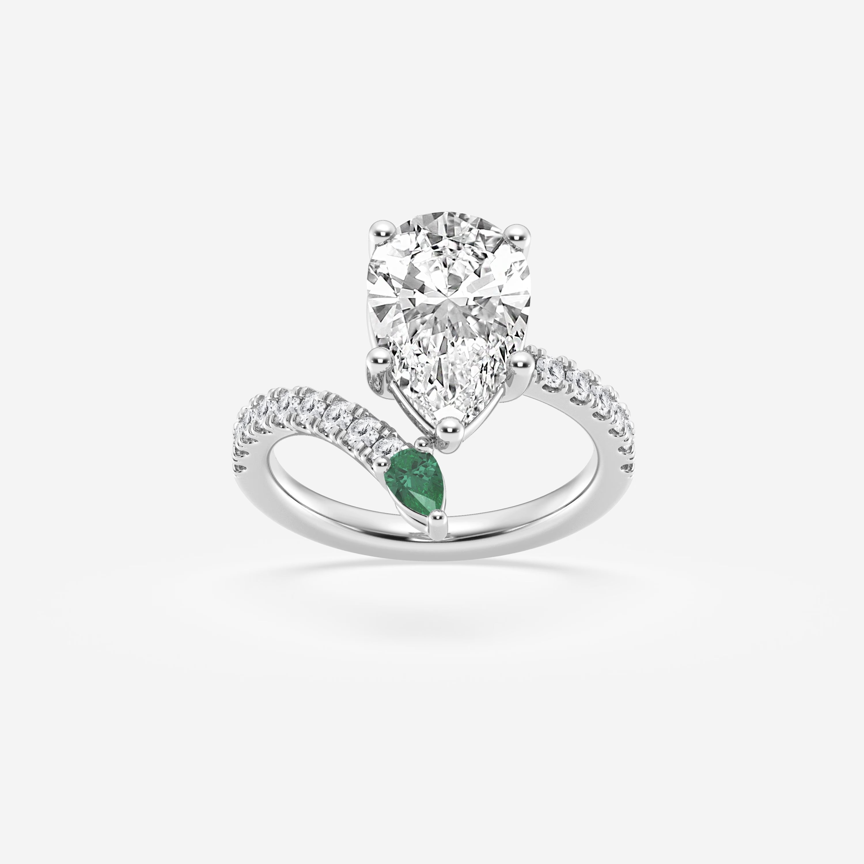 Emerald & Pear Cut Lab Diamond Engagement Ring Oval Halo Style