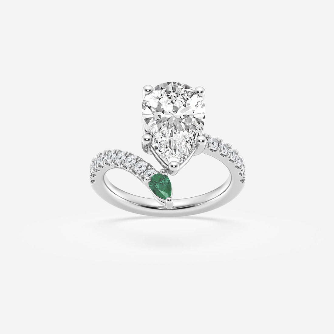 Emerald & Pear Cut Lab Diamond Engagement Ring Oval Halo Style