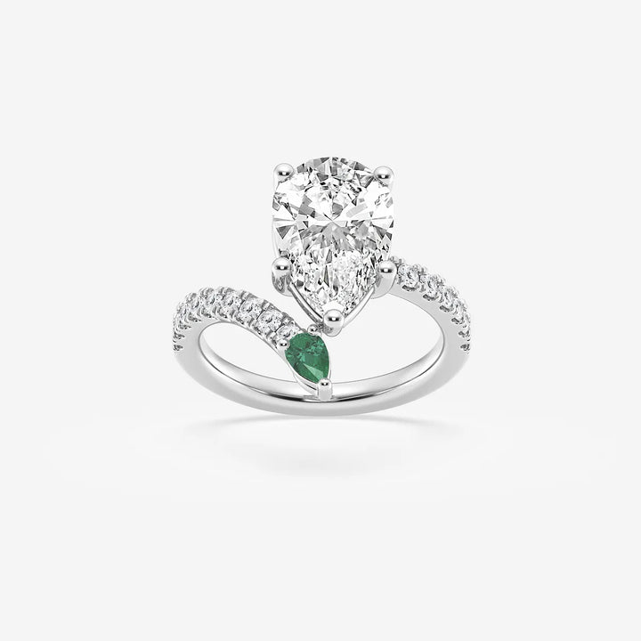 Emerald & Pear Cut Lab Diamond Engagement Ring Oval Halo Style