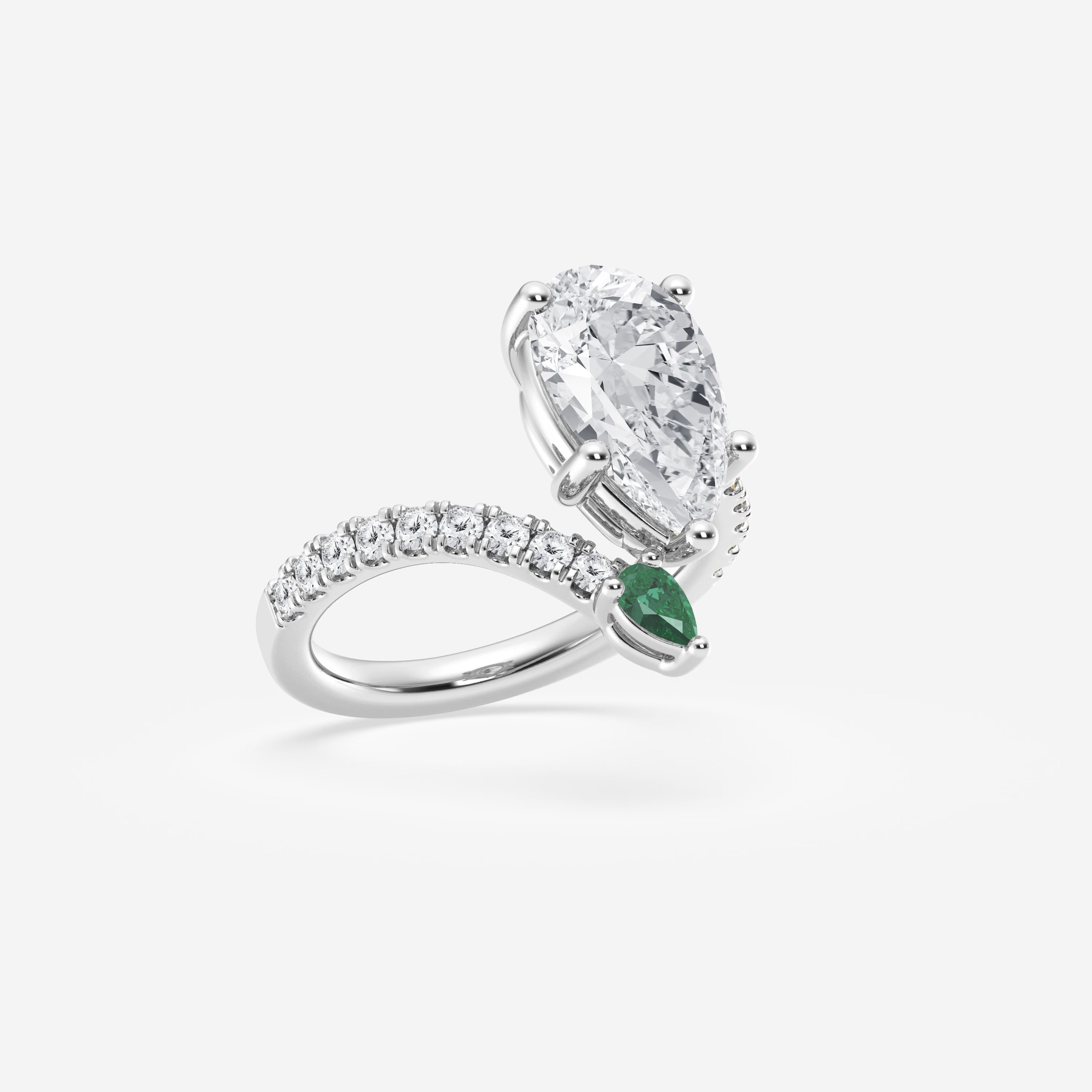 Emerald & Pear Cut Lab Diamond Engagement Ring Oval Halo Style