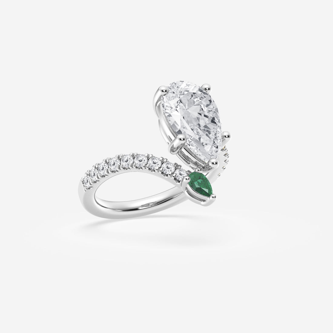 Emerald & Pear Cut Lab Diamond Engagement Ring Oval Halo Style