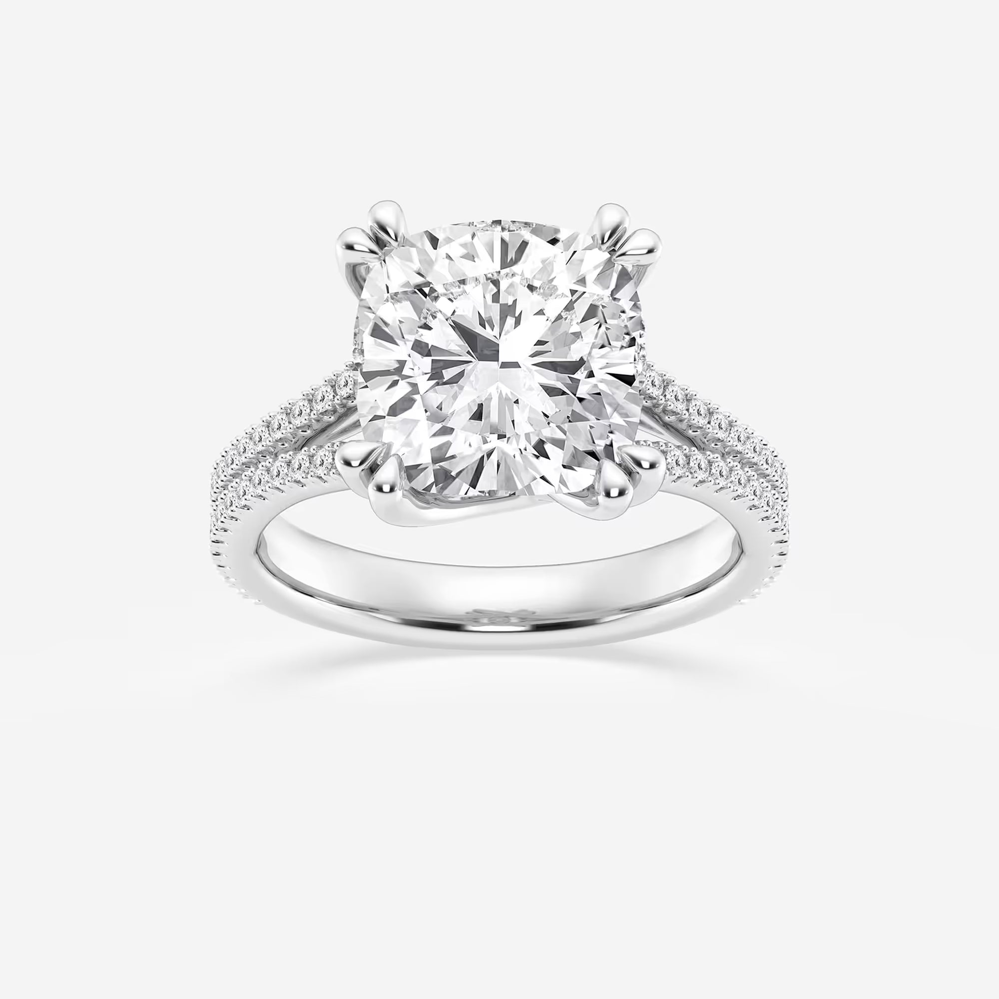Cushion Cut Lab Grown Diamond Hidden Halo Engagement Ring